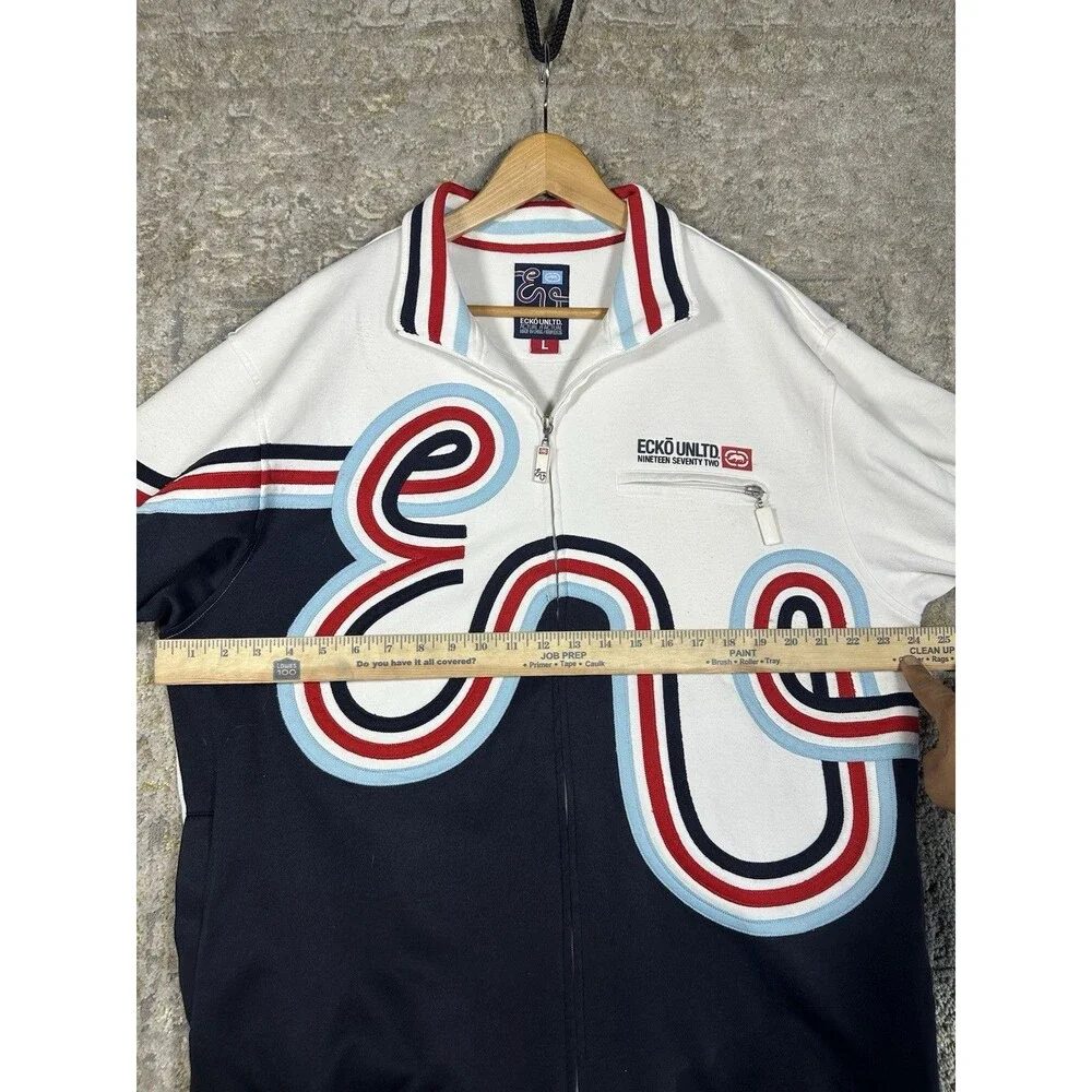 Vintage Ecko Unltd Actual Factual Track Jacket Y2K Hip Hop White Navy Large